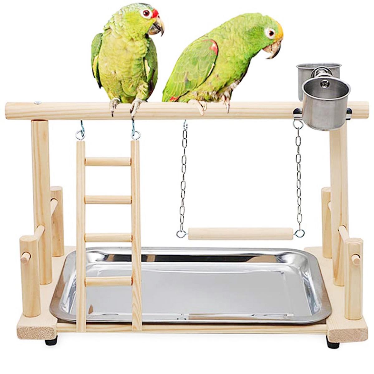ZHILINGZHU กิจกรรม Conure Lovebirds สบายของเล่นสนามเด็กเล่น Swing Interactive Parrot Playstand ขาตั้งไม้ขอนนกบันไดสำหรับปีน