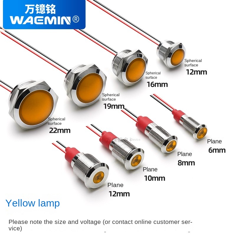 Đèn Tín Hiệu LED Kim Loại WAEMIN Đơn/Đôi/Ba Màu 6MM 8MM 10MM 12MM - Chống Nước 110-220V Tự Động Hóa - 6Mm 110-220V - Đèn Vàng