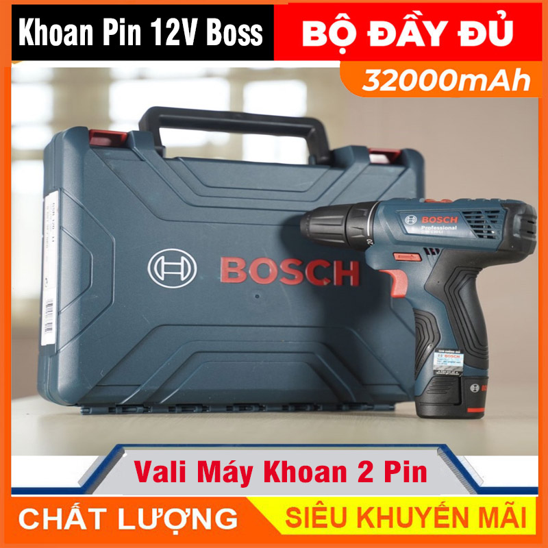 Máy khoan pin 12v bosh 2 pin, vali khoan bắn vit không dây dùng pin máy khoan bắn vit 12v, 2 pin, 2 cấp tốc độ.