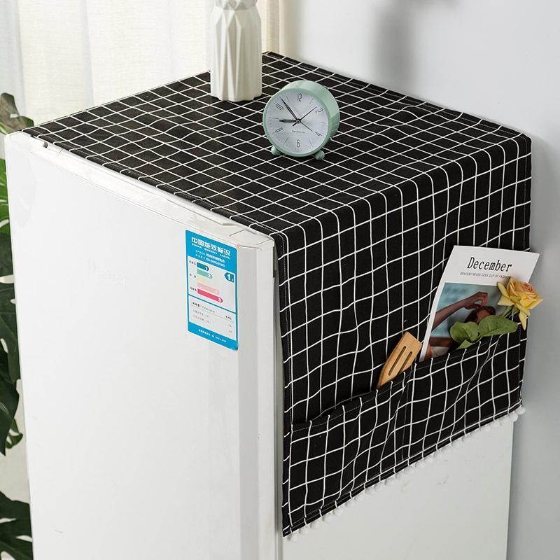 Khăn phủ tủ lạnh Mary Decor vải bố linen chạy pompom trắng cực yêu, phù hợp cho tủ lạnh 1 cánh và 2 cánh