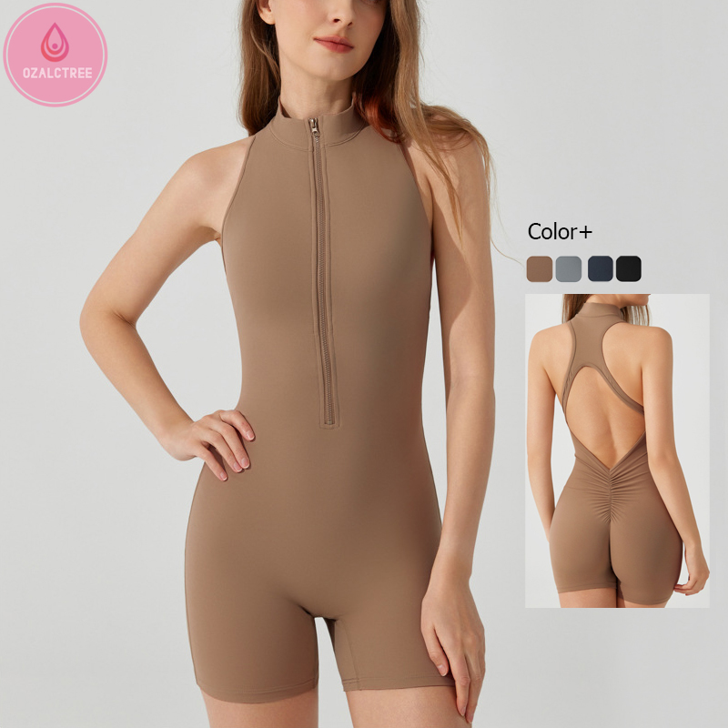 Ozalctree đồ tập gym nữ màu trơn Bộ tập thể dục Yoga một mảnh đồ thể thao chạy ngắn thoáng khí nhanh khô đồ liền thân tập luyện cho nữ