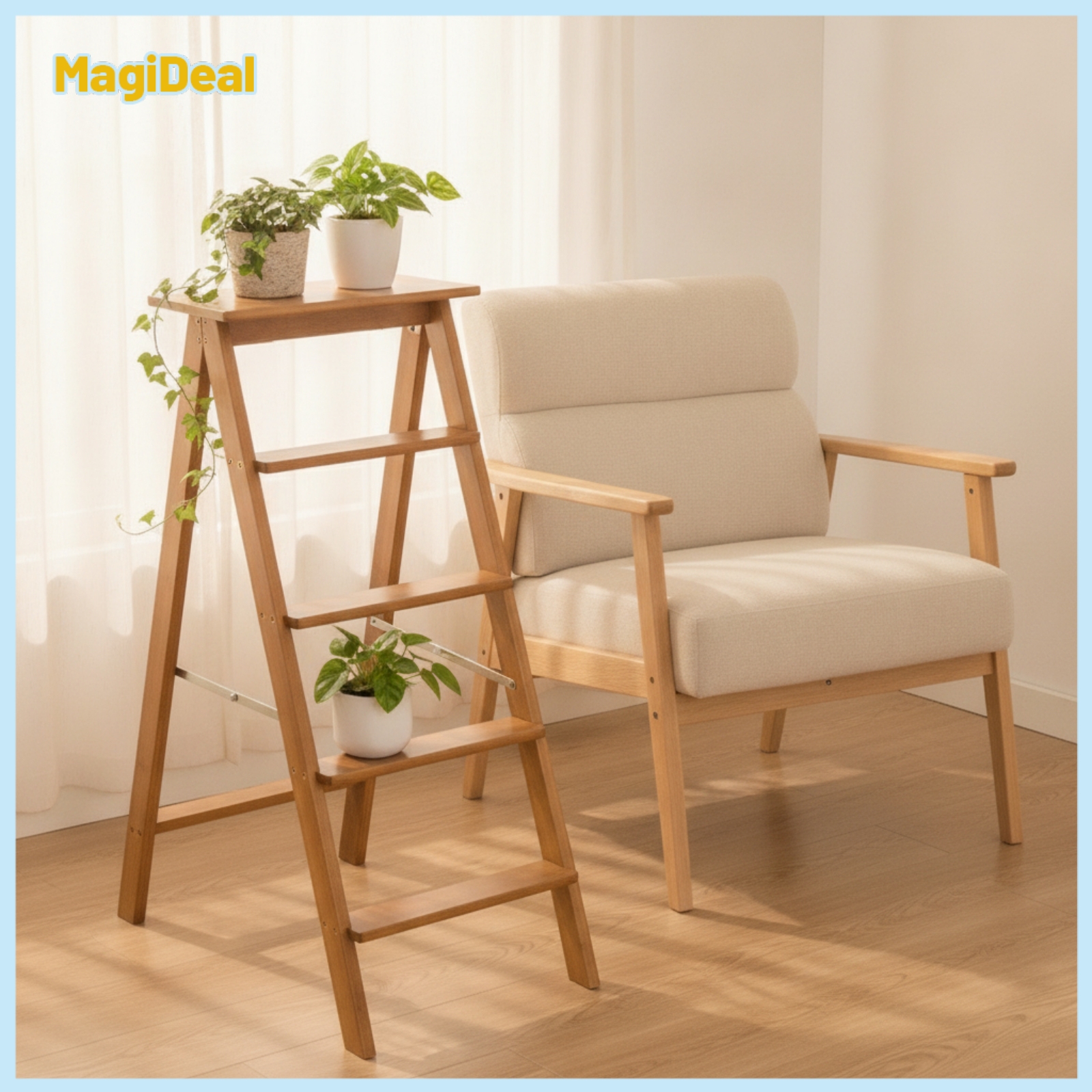 MagiDeal Stable 5 Step Ladder Sturdy Folding Step Stool Multi-Purpose Furniture Heavy Duty for Library, Closet ราคา 2,996 บาท*ส่งฟรี