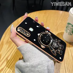 YIWESAN Casing Ponsel untuk VIVO Y19 Y5S Z1 Pro Y17 Y15 Y12 Y11 2019 Y16 Y12i Y35 Y56 5G Y15s Y15a Y01 Case lembut astronot lipat dudukan Casing ponsel HP lensa penuh pelindung silikon Softcase pelindung kreatif Kesing