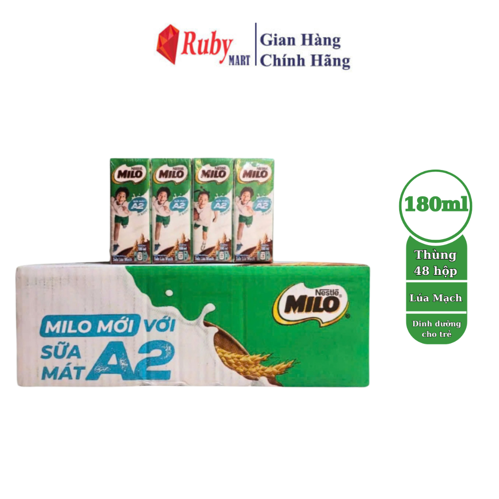 Thùng 48 Hộp Sữa Lúa Mạch Milo A2 180ml