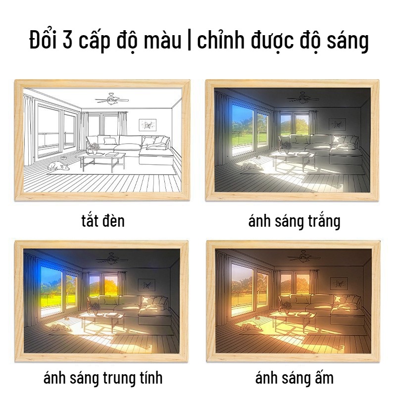 Tranh Đèn Led 3D Loại 3 Chế Độ Màu Dùng trang trí bàn học