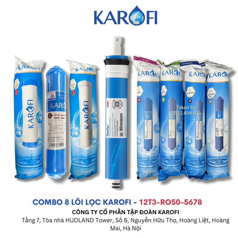 Bộ 8 lõi lọc nước Karofi cho máy Karofi 8 cấp lọc E8RO công suất 10l/h và 20l/h lõi 2 thường và lõi 