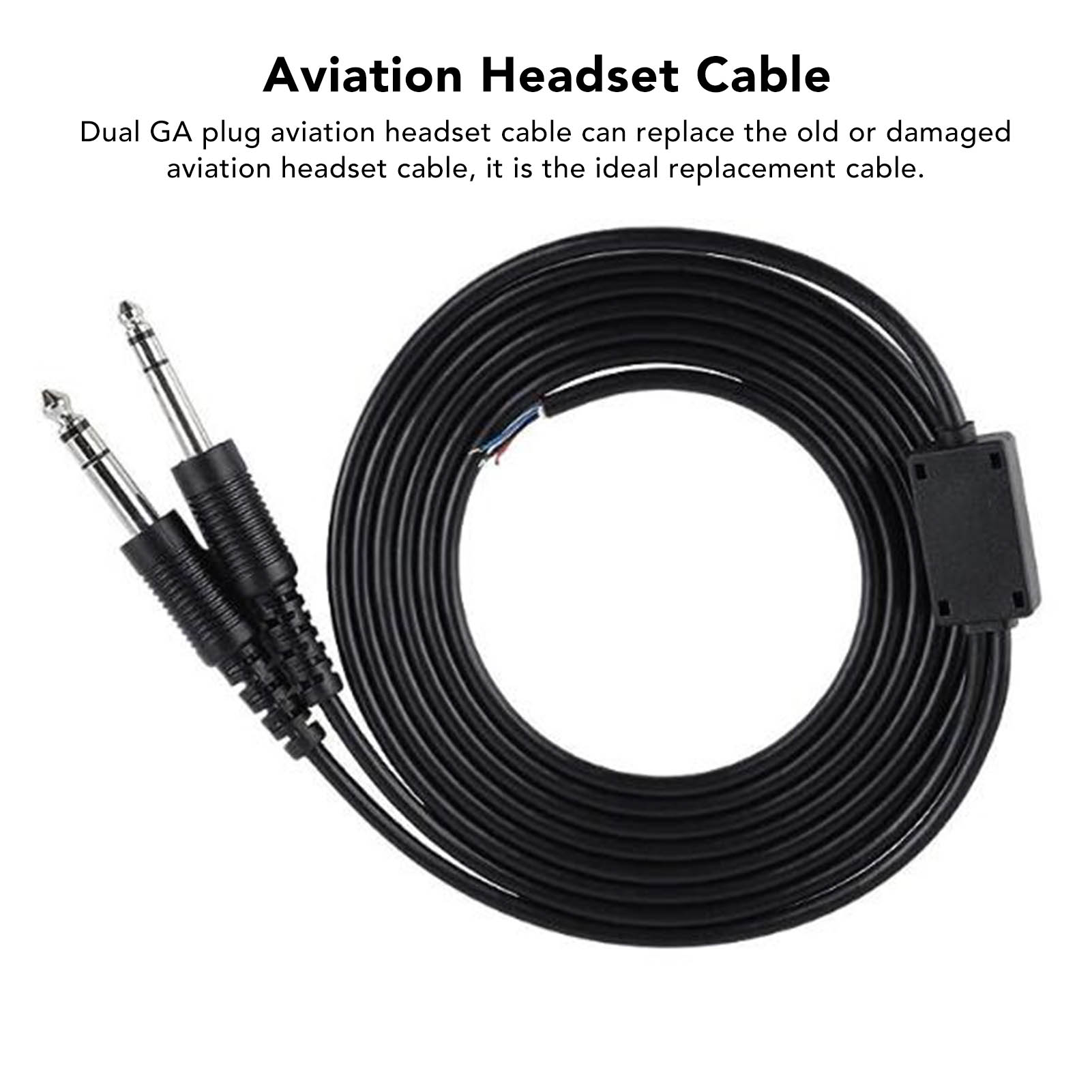Aviation Headset Cable Replacement Premium PVC Dual GA Plug Pilot Headphone DIY Cable 6.6ft