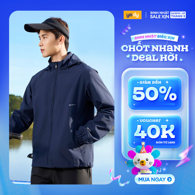 Áo khoác gió nam YODY vải dù chống thấm nước, cản gió, cản bụi, kiểu dáng trẻ trung AKM5037