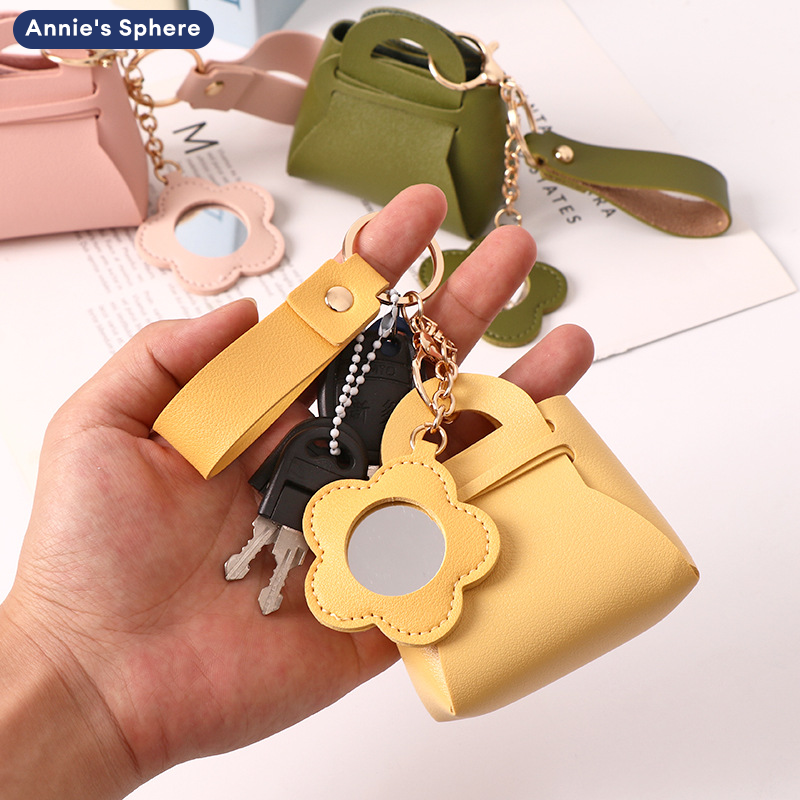 Quả cầu Annie Móc Khóa Treo Túi chất liệu da PU thanh lịch với gương mini và túi lưu trữ