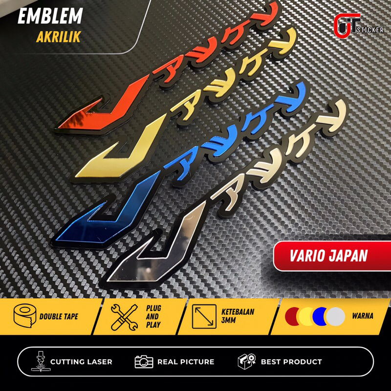 JTS Emblem Honda Vario Japan 2 PCS Logo Timbul 3D Aksesoris motor Honda Emblem Honda Vario Japan sepasang kanan dan kiri Harga 31,200 rupiah*Gratis Ongkir