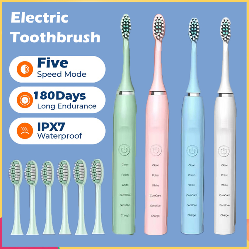 Sonic Electric Toothbrush with 6 Heads Cordless Smart Whitening Toothbrush