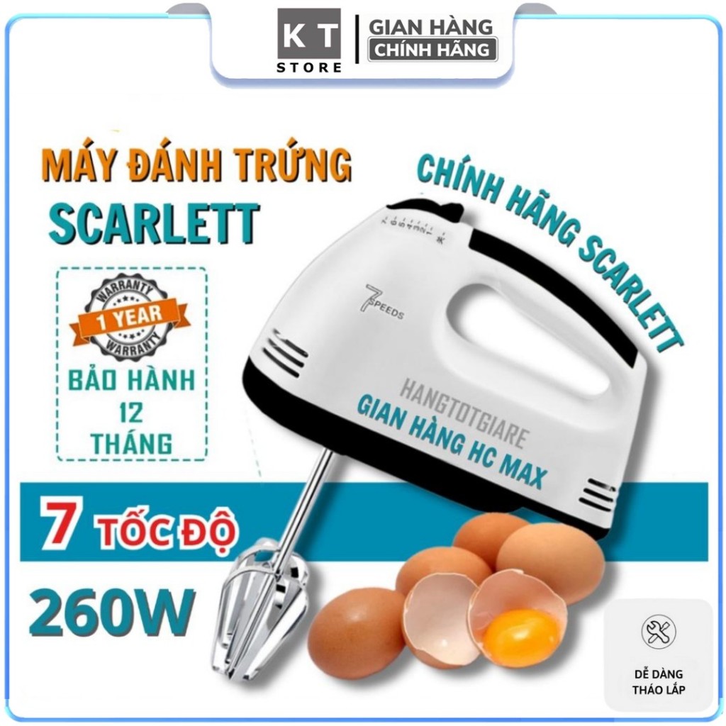 Máy đánh trứng cầm tay 7 tốc độ SCARLETT - Công suất 180W - Tặng Kèm 4 Đầu Đánh Trứng Cao Cấp.