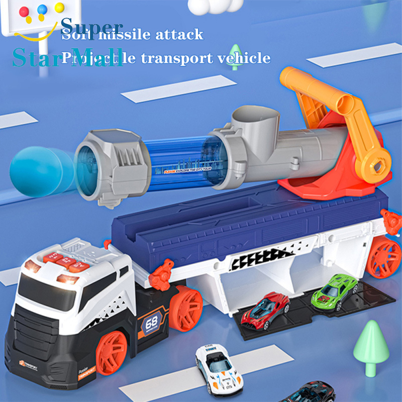 Missile Projectile Vehicle Toys With Sound Lights Catapult Shell Transport Truck With 4 Cars And 6 Balls Birthday Gifts For Kids ราคา 630 บาท*ส่งฟรี