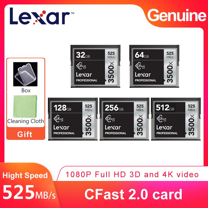 Lexar 535 MB/giây 3500x tốc độ cao CFast 2.0 Thẻ nhớ 64GB 128GB 256GB 512GB cho ursa/ursa Mini Amira XC10 C300 markii máy ảnh