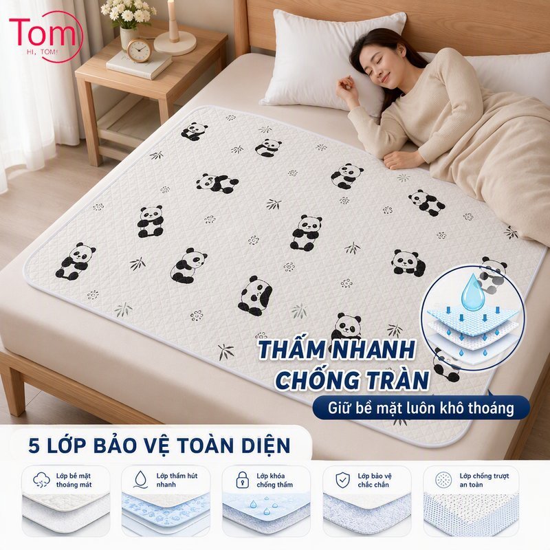 Mishilei Tấm Lót Chống Thấm Giường TPU Thấm Nhanh Khóa Nước Chống Trượt Giặt Được Cho Mẹ Bé
