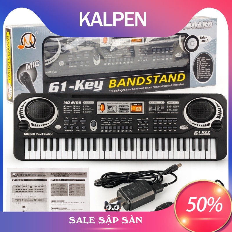 Đàn Piano điện tử Keyboard 61 Phím Kèm Mic+sạc cho bé. KALPEN