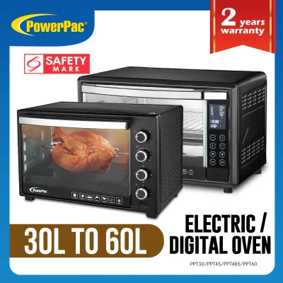 PowerPac Electric Oven, Digital Oven 30L/45L/60L, 2sets of baking tray & wire mesh (PPT30/PPT45/PPT485/PPT60)