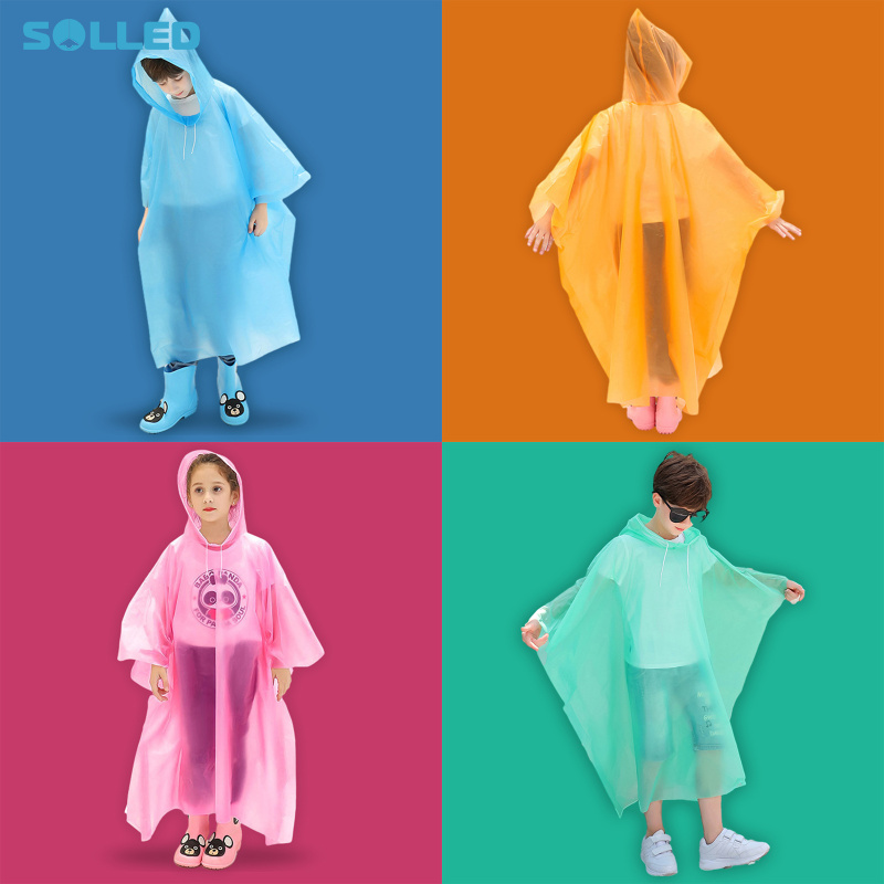 4 Pack Disposable Kid Rain Ponchos Emergency Kids Rain Poncho Boys Girls Raincoat Thicker Travel Ponchos
