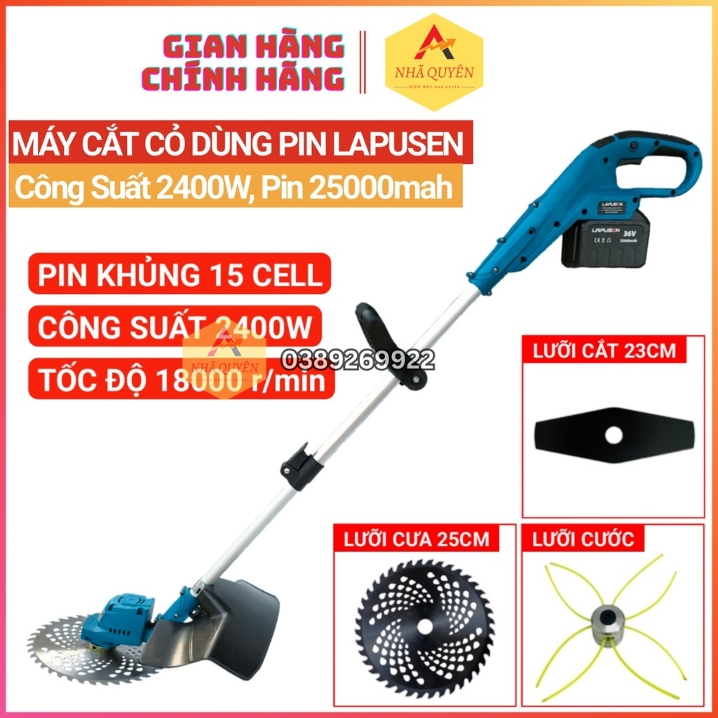 Máy Cắt Cỏ Dùng Pin LAPUSEN Công Suất 2400w, Pin 25000mah, Hàng Chính Hãng, Không Chổi Than