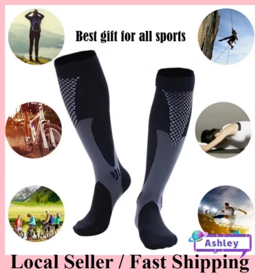 (SG Seller) Compression Socks Unisex Knee High Socks Fit for Sports Anti-Fatigue Relief Pain Diabetic Compression Stockings Outdoor Cycling Football Socks