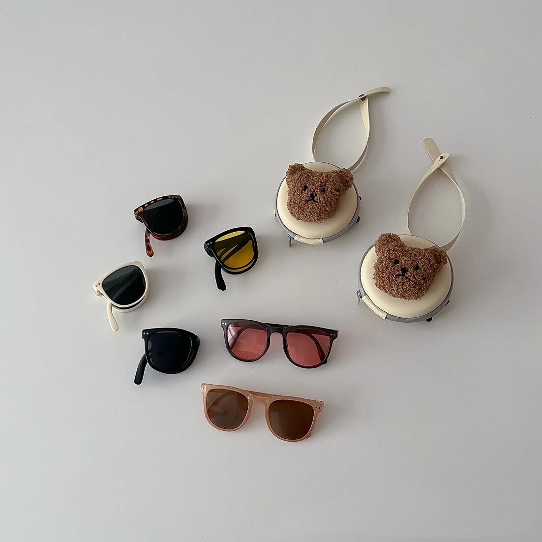2Pcs Set Kids Child Foldable Sunglasses+Glasses Case Cute Bear Glasses Box