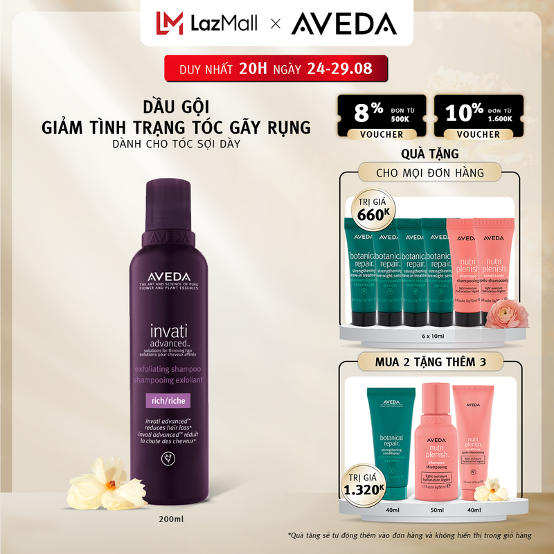 Dầu gội giảm tình trạng tóc gãy rụng Aveda Invati Advanced™ Exfoliating Shampoo Rich - Dành cho tóc sợi dày, da đầu thường - khô 200ML