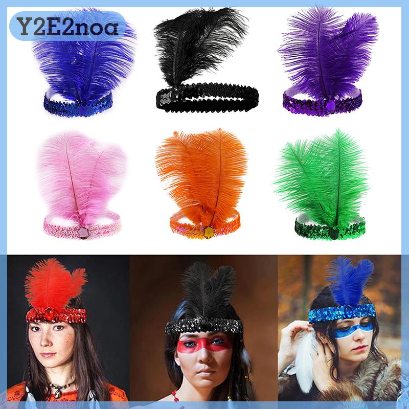 Y2E2noa Sequins lông pha lê Headband Ấn Độ lông headdress kỳ nghỉ bên Ấn Độ hairband Thời Trang Phụ nữ tóc phụ kiện