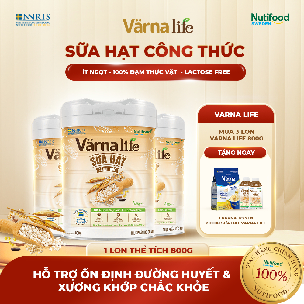 Sữa Hạt VARNA LIFE ( COMBO 3 Tặng 3 Quà) - Ít Ngọt, Không Lactose, Đạm Thực Vật, Bổ Sung Canxi