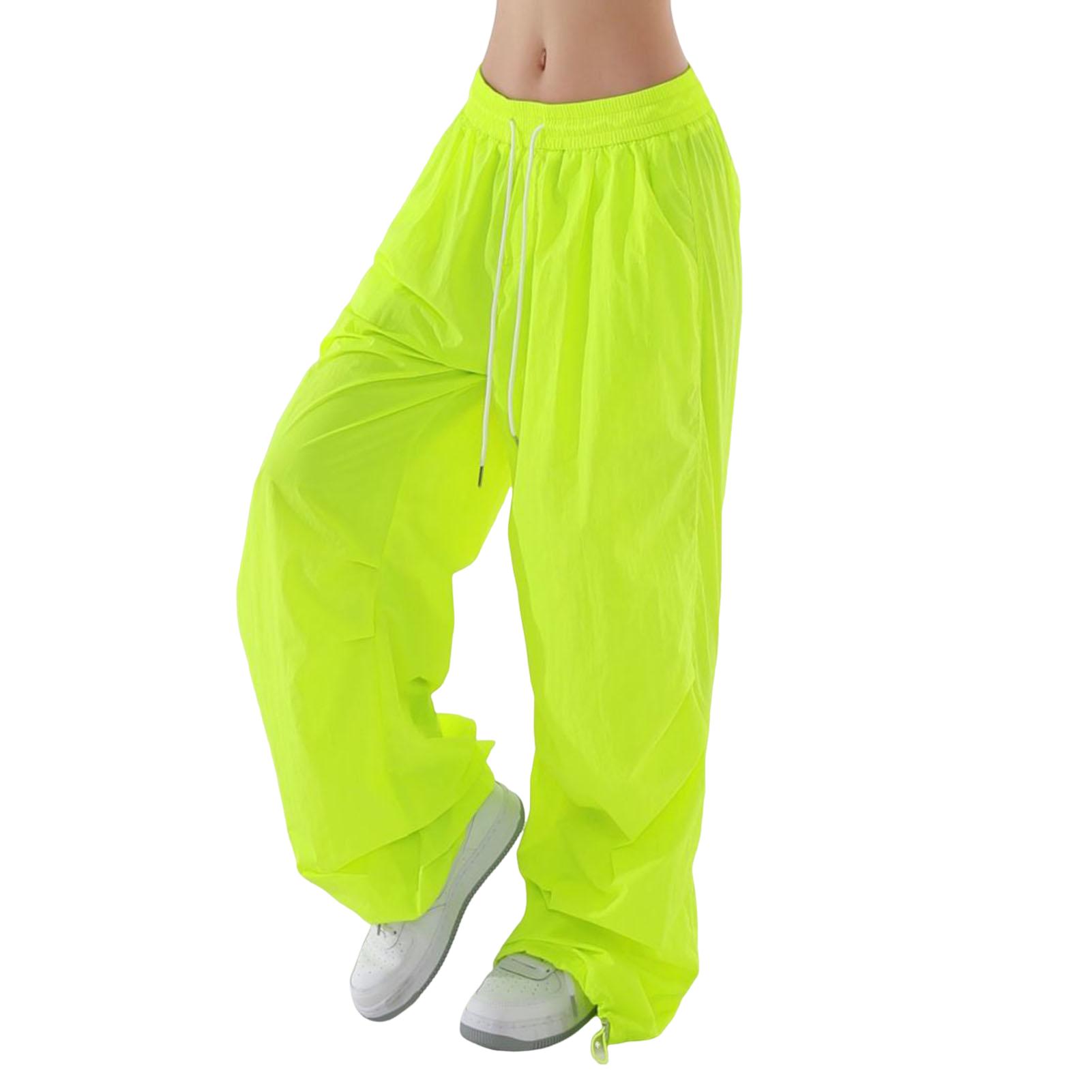 UHH Lightweight Loose Leg Trousers Women Sport Pants Women’s Sport Pants Elastic Waist Adjustable Drawstring Long Wide Leg Cargo Trousers Casual Leisure Travel Solid Color Comfortable Activewear