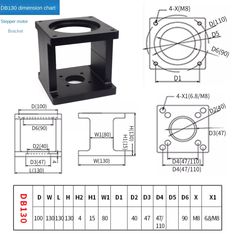 [Puffide] Giá Đỡ Động Cơ Bước/Servo - Động Cơ Bước Db130 Với 4 Ốc Vít | Tùy chọn từ 57-130mm Tương Thích Trục Vít Bi | Công Nghiệp Tự Động Hóa