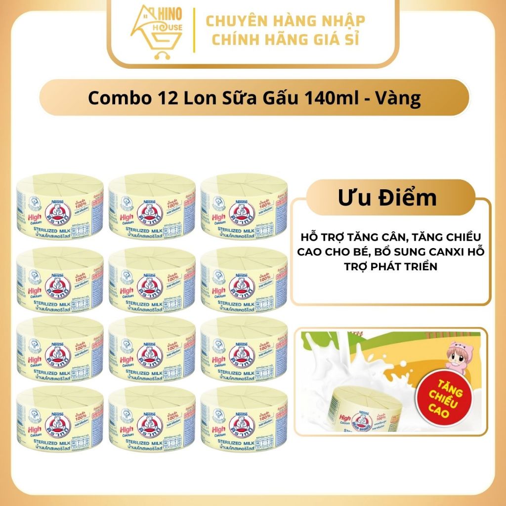 Lốc 12 Lon Sữa Gấu Nestle 140ml Thái Lan Hổ Trợ Tăng Chiều Cao Chính Hãng Giá Tốt - Hinohouse