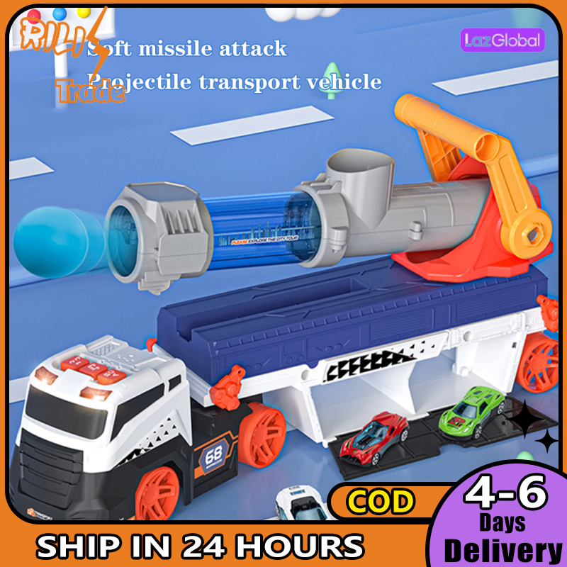 Missile Projectile Vehicle Toys With Sound Lights Catapult Shell Transport Truck With 4 Cars And 6 Balls Birthday Gifts For Kids ราคา 656 บาท*ส่งฟรี