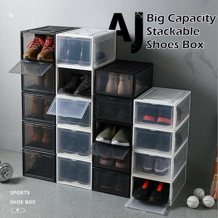 Bundle Of 4 Big Plastic Aj Stackable Shoes Box Storage Rack Foldable Shoe Cabinet Drawer Shelf