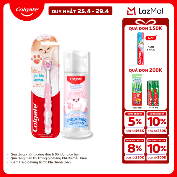 [Chỉ 25-29.4_X2 Voucher giảm 20%] Bộ kem đánh răng và bàn chải Colgate Fluffy dễ thương cho bé (mẫu ngẫu nhiên)