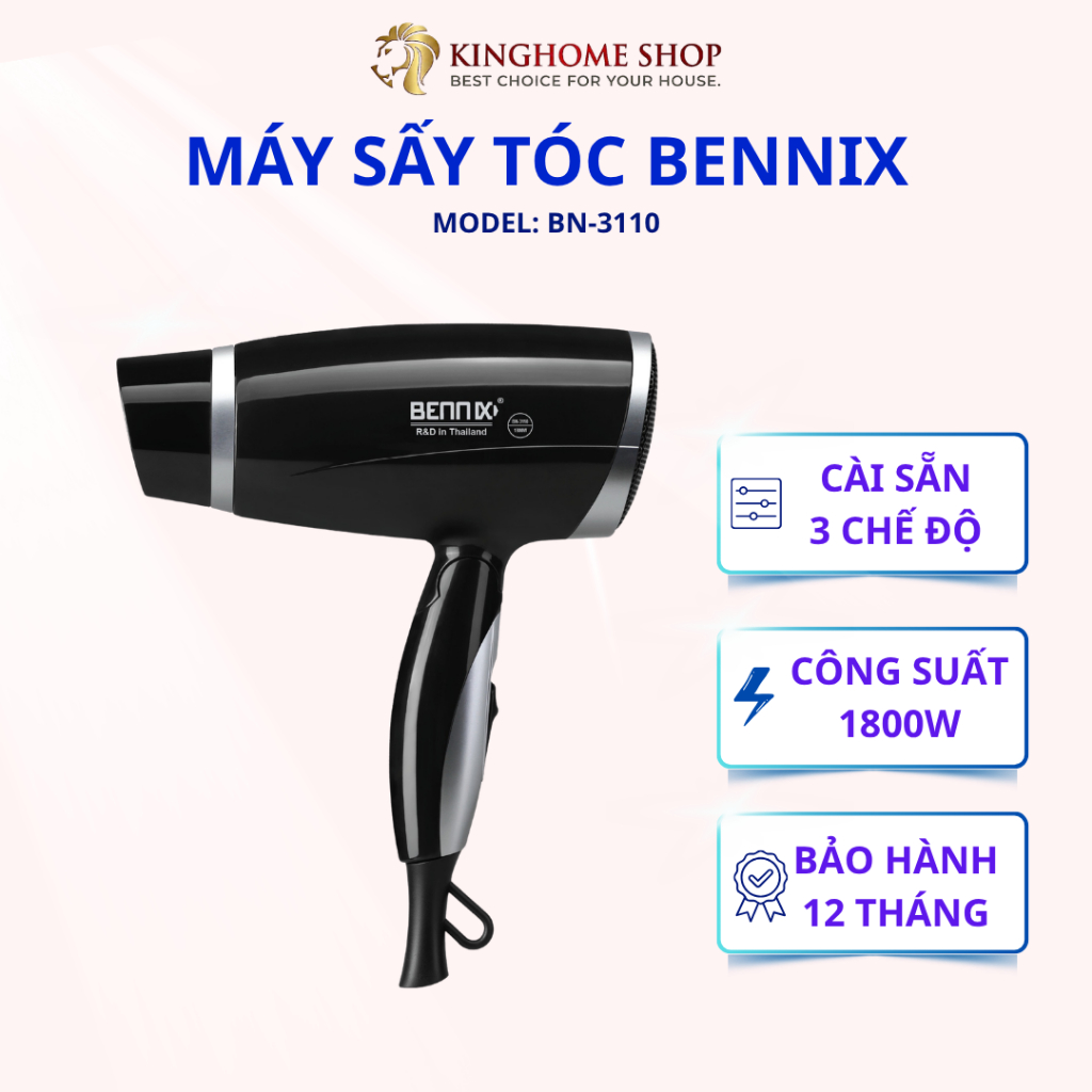 Máy Sấy Tóc Tạo Kiểu 2 Chiều Nóng Lạnh Bennix BN-3110 Công Suất 1800W