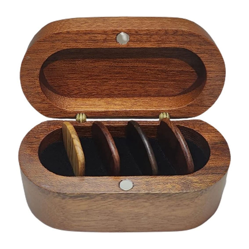 (CRVK) Guitar Pick Holder Set with 4 Wooden Pick,Natural Keepsake Wood Guitar Pick Display Case,Mini Guitar Storage Box