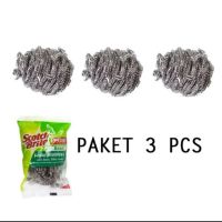 Scotch brite 3m Paket 3 pcs sabut stainless kawat cuci piring ekonomis