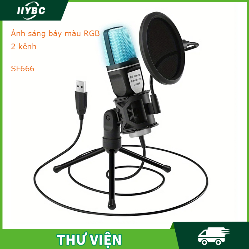 Mic livestream có màng lọc âm, micro để bàn SF666 có đèn led, mic usb lọc tạp âm, lọc tiếng ồn sử dụng cho Laptop, PC RGB USB Với Bộ lọc Pop gắn chống sốc chống rung Micrô phát sáng bảy màu RGB