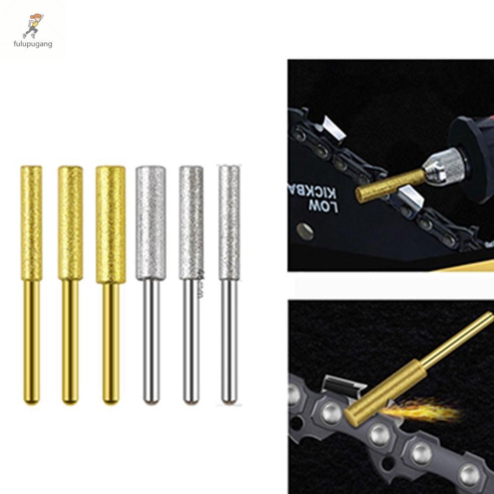 Fulupugang 5 cái tráng kim cương Máy mài lưỡi cưa đá hình trụ Burr đánh bóng dũa cưa xích 4/4.8/5.5mm Bạc Dụng cụ nghiền