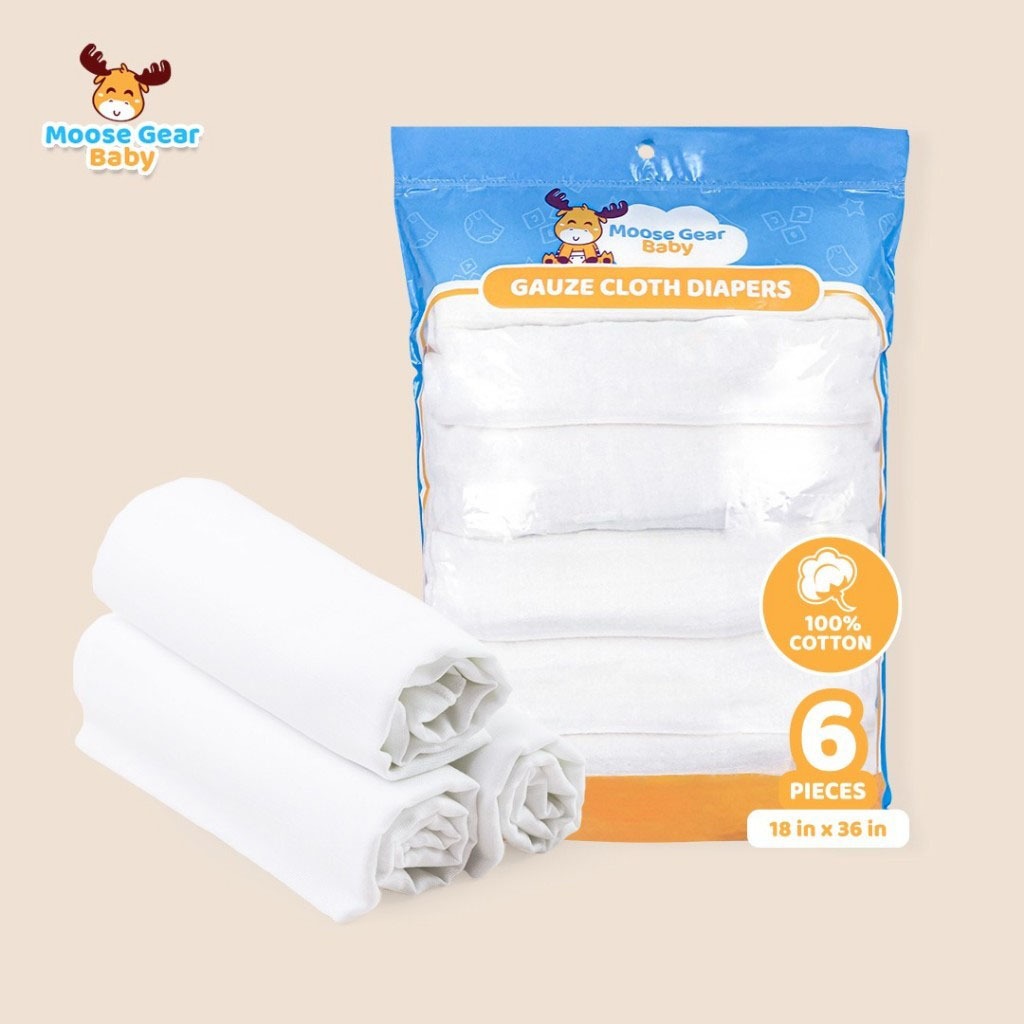 Moose Gear Baby Cloth Diaper 6PCS Gauze Cloth 100% Cotton Soft & Absorbent (36in x 18in)(MGB00234)