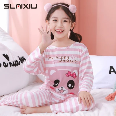 SLAIXIU Kids Pyjamas Sleepwear Cartoon Long Sleeve Nightwear Tops + Pants for Children Girls Pajamas Set Clothing (1 set)