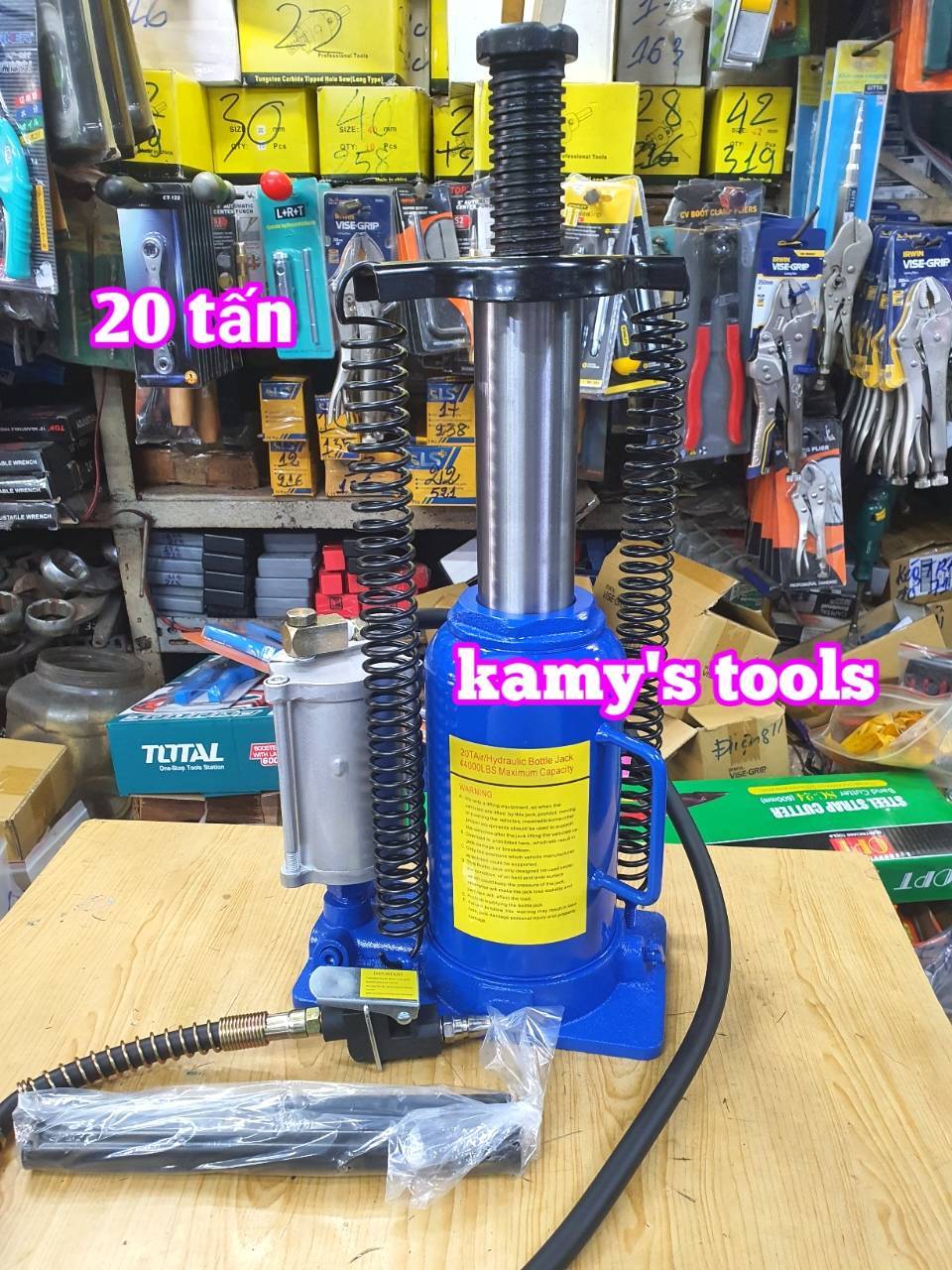 20 tấn kích con đội thủy lực dùng hơi khí nén km252342 265mm-515mm kamytools