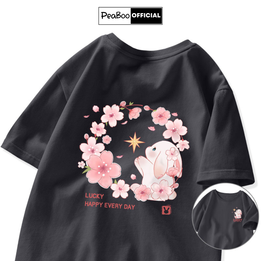  Áo Thun Nữ Áo Phông Unisex By PEABOO Mã BST05 Màu Ghi In Hình Chất Cotton Thoáng Mát Form Rộng Tay Lỡ Cho Nam Nữ 