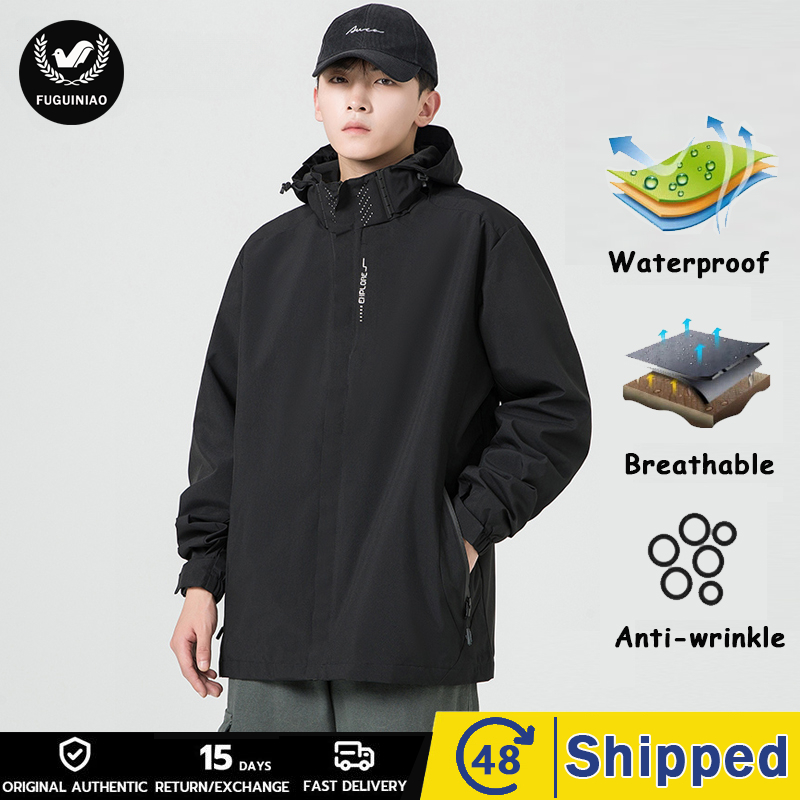 FUGUINIAO Autumn Winter Lightweight Men;s Jacket with Hood with Waterproof and Windproof Zipper Outdoor Fashion Men Sports Jacket Jacket（M-4XL） ราคา 461 บาท*ส่งฟรี