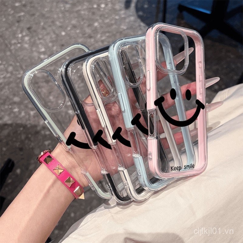 Ốp điện thoại hai tông màu Airbag hình mặt cười đơn giản cho ai phôn 15 12 14 16 13 11 11PRO 13PRO 11PROMAX 12PROMAX 16PLUS 13PLUS XSMAX X/XS ATN1