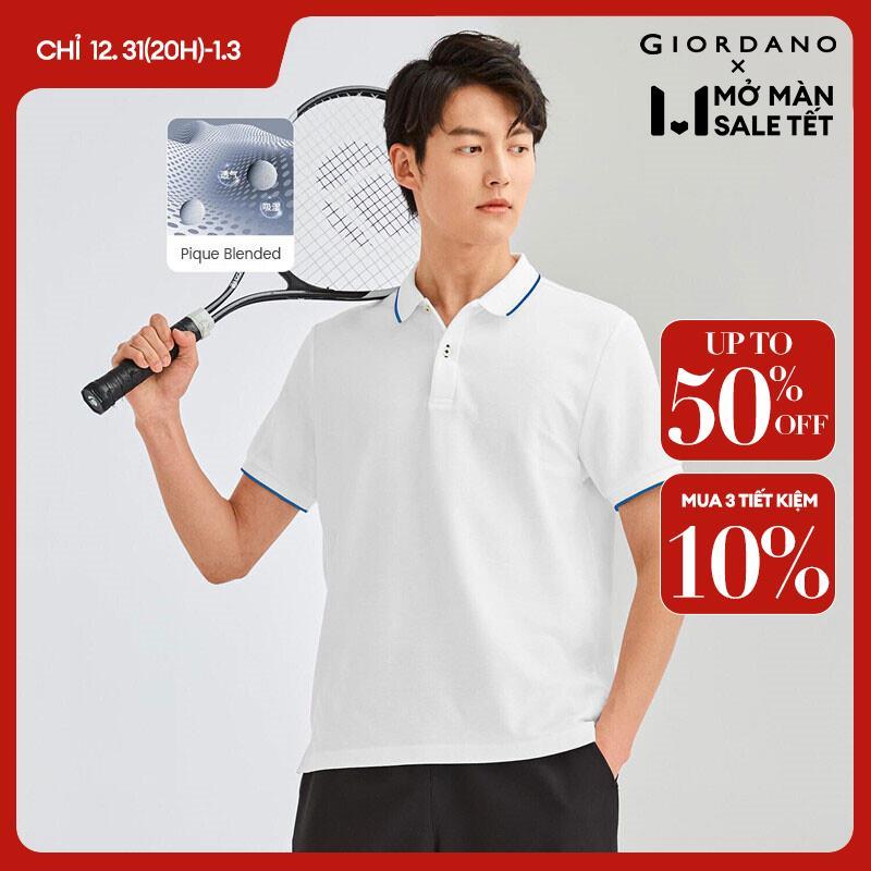  Áo POLO Nam Tay Ngắn GIORDANO Men vải Pique Trang trí viền gân Màu phối 10 màu thuận Mùa hè Thoáng khí 01011425 