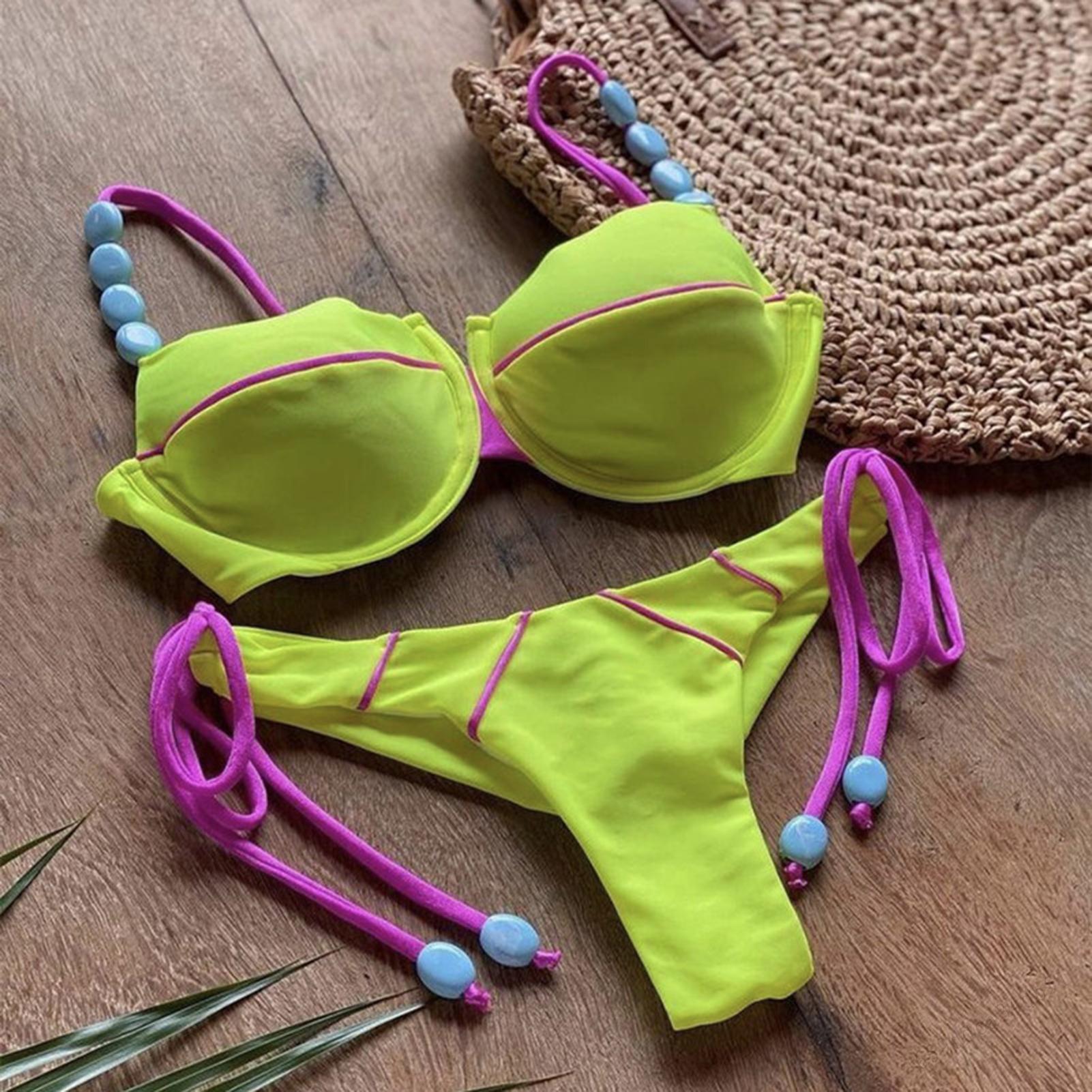 Tuanred Bikini Set Womens Bikini Set Two Piece Double-sided Swimsuit for Summer Beach Basics Wear TD1-MY