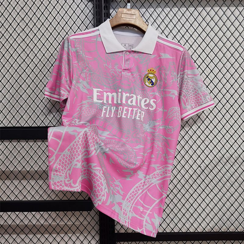 23-24 Real Madrid hồng họa tiết rồng đồng phục tập luyện La Liga Real Madrid Jersey phiên bản fan hâ