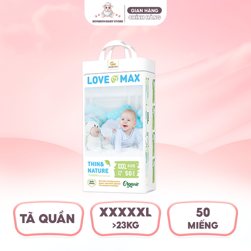 [4 BỊCH] Tã Bỉm Dán Quần LOVE MAX Mềm Mại Siêu Thấm Hút Chống Hăm
