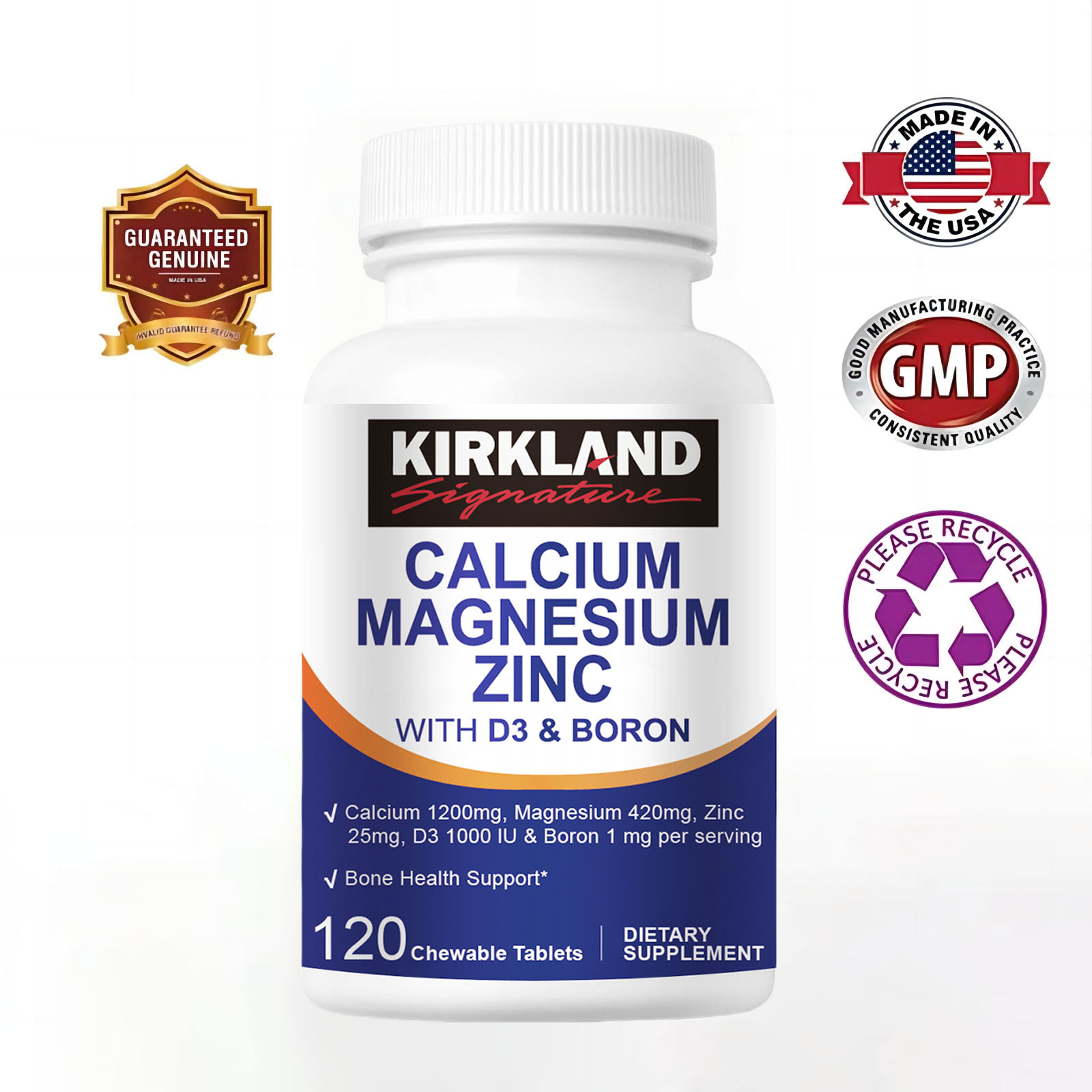KIRKLAND Calcium Magnesium Zinc Chewable Tablets Strengthen Muscles Joint Health Support Heart Health Support Teeth and Bone Health